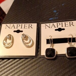 Napier Silver and Black Earrings Duo